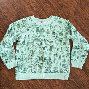 Hill House Winter Toile Teddy Mint Green Scenic Crewneck Sweatshirt | Size Small